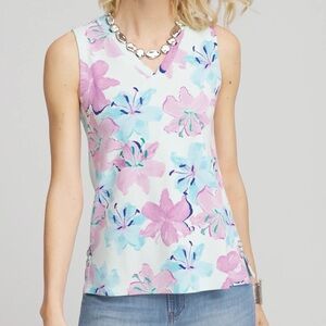 Chico’s Floral Sleeveless Tank Top Hibiscus Print 100% Cotton Size 1